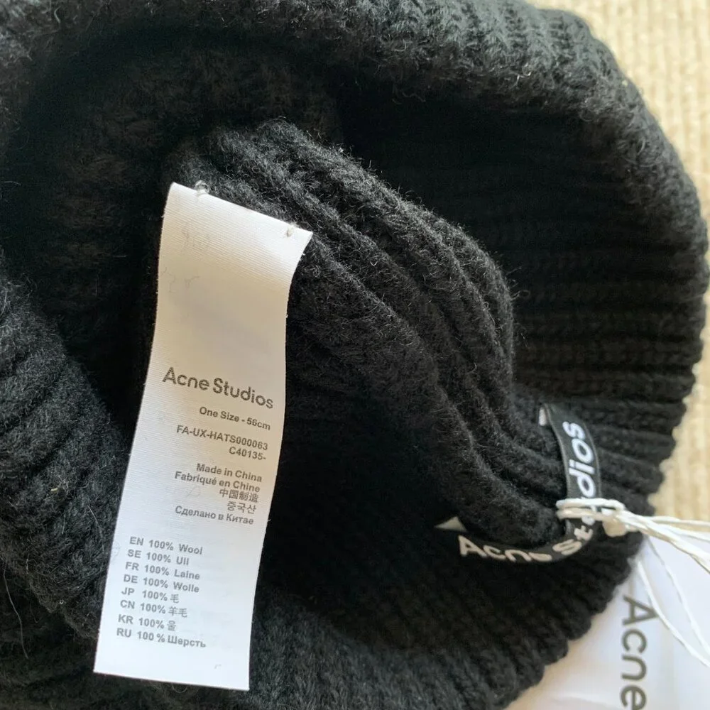 Acne Studios Black Wool Ribbed Beanie Hat - Picture 5 of 5